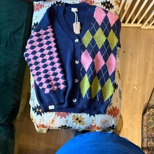 Simply Southern Navy and Yellow Cardigan